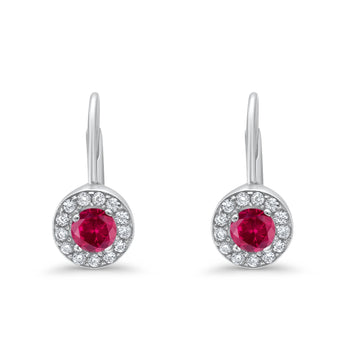 Dangling Earrings Halo Round Cut Simulated Ruby CZ 925 Sterling Silver